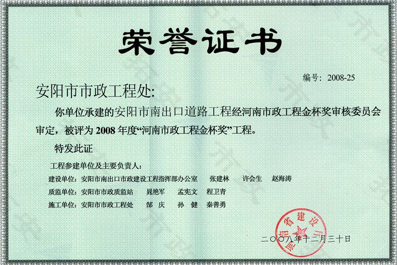 南出口道路工程金杯獎(jiǎng)